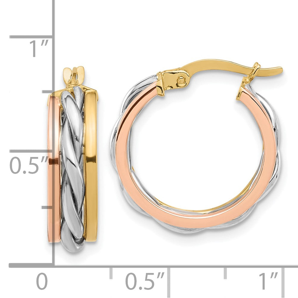 14k Tri-Color 29.5 mm Tri-color Polished Hoop Earrings (3.48 grams)