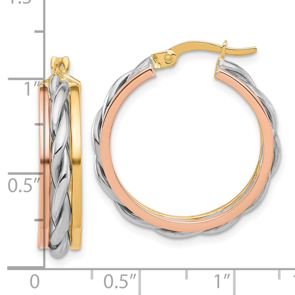 14k Tri-Color 24.6 mm Tri-color Polished Hoop Earrings (4.47 grams)