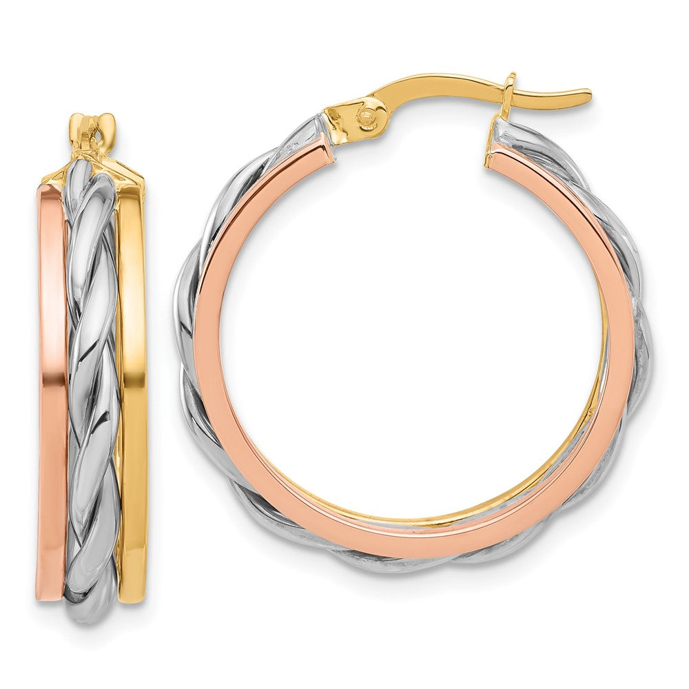 14k Tri-Color 24.6 mm Tri-color Polished Hoop Earrings (4.47 grams)