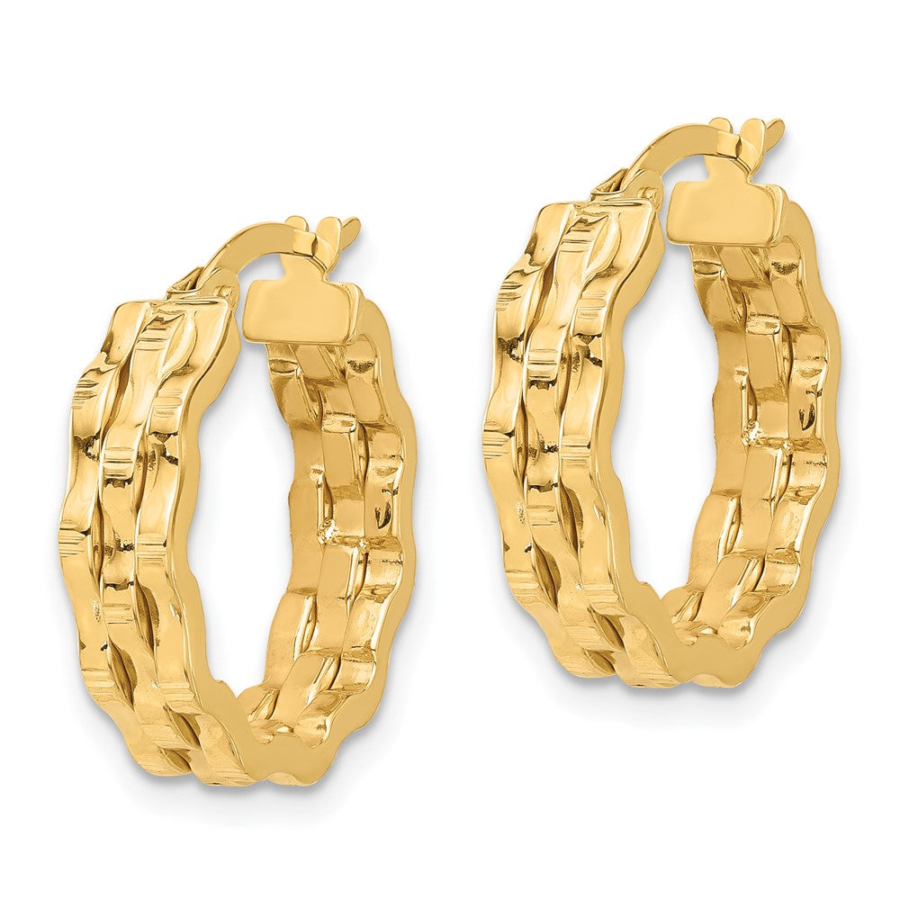 14k Yellow Gold 29 mm Polished and Textured Hoop Earrings (3.44 grams)