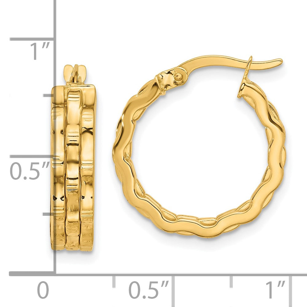 14k Yellow Gold 29 mm Polished and Textured Hoop Earrings (3.44 grams)
