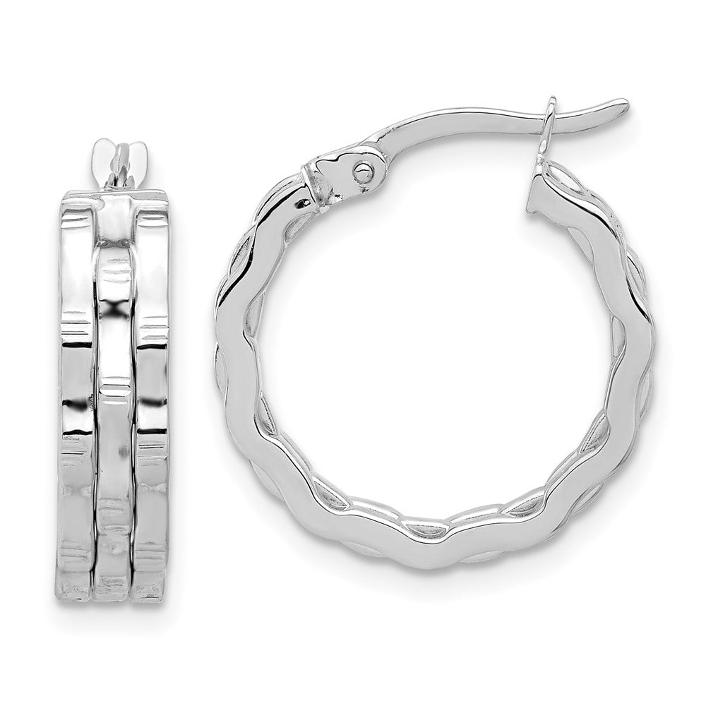 14k White Gold 29 mm  Polished and Textured Hoop Earrings (3.51 grams)