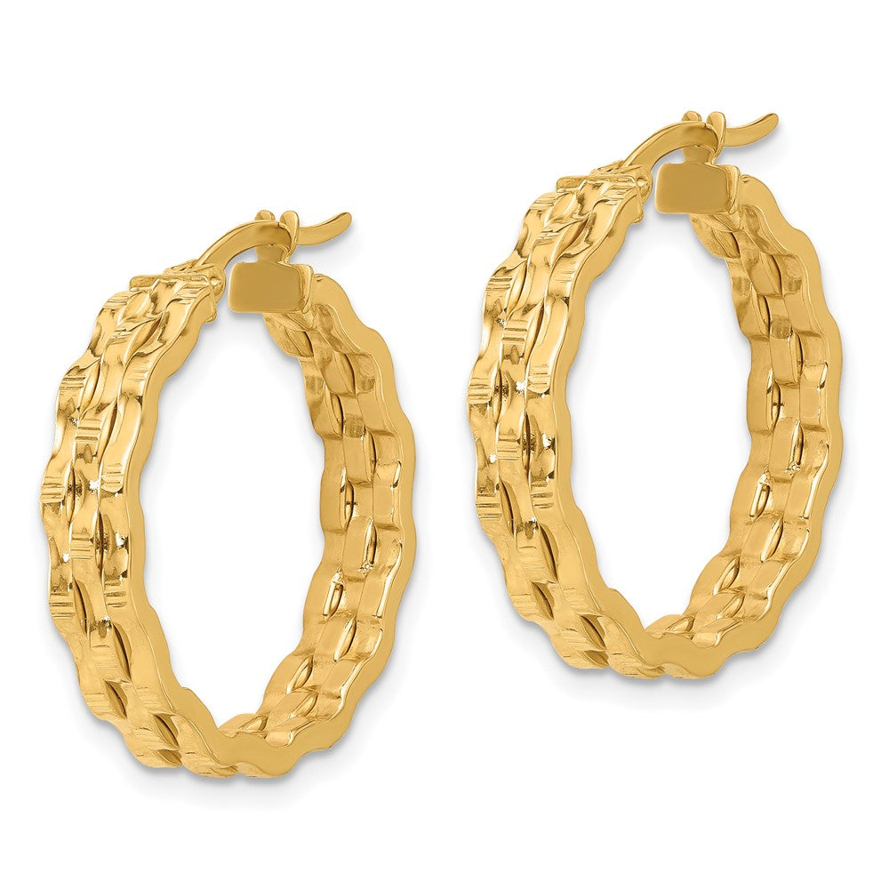 14k Yellow Gold 24.2 mm Polished and Textured Hoop Earrings (4.6 grams)