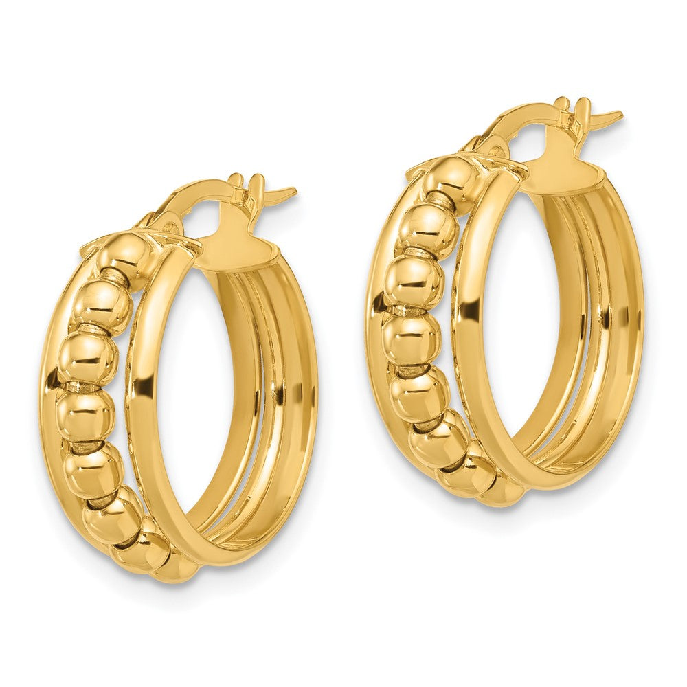 14k Yellow Gold 19.2 mm Polished and Beaded Hoop Earrings (3.17 grams)