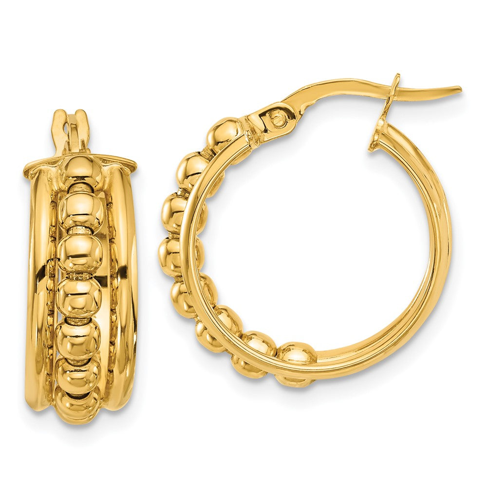 14k Yellow Gold 19.2 mm Polished and Beaded Hoop Earrings (3.17 grams)