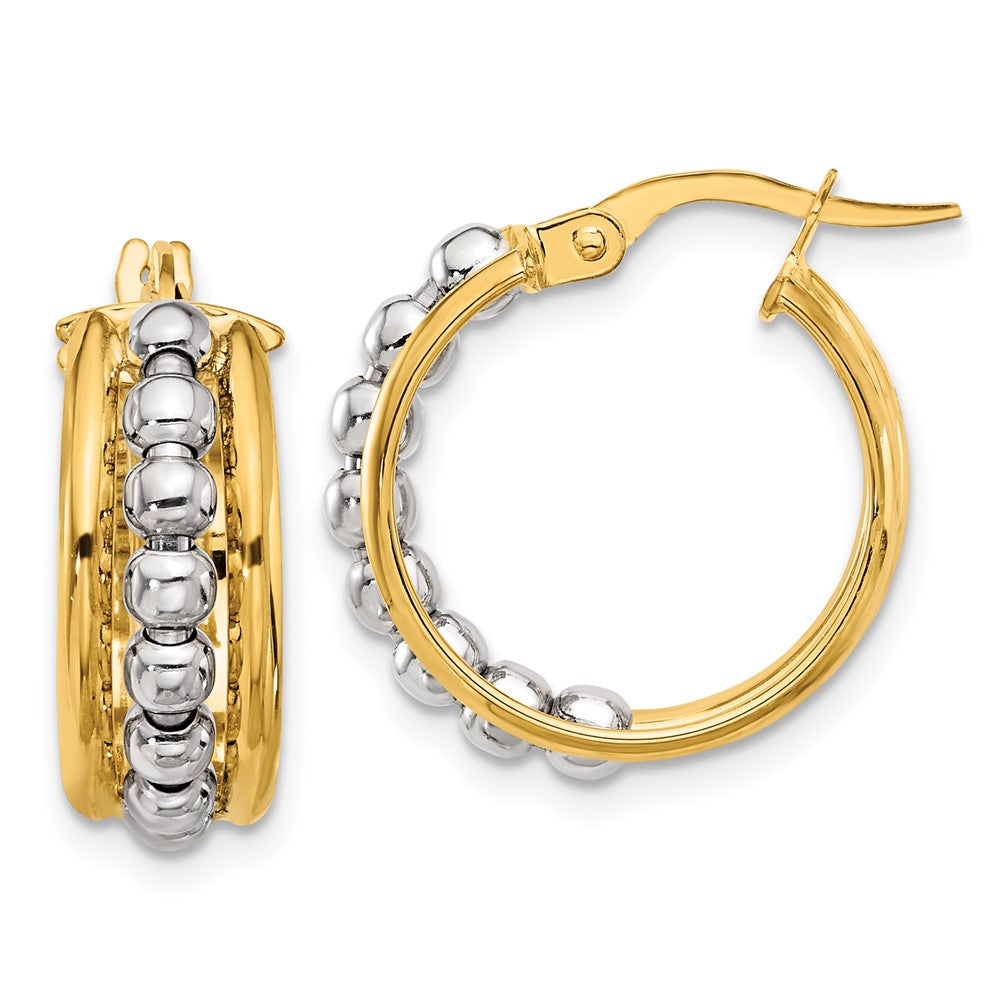 14k Two-tone 19.2 mm Two-tone Polished and Beaded Hoop Earrings (2.98 grams)