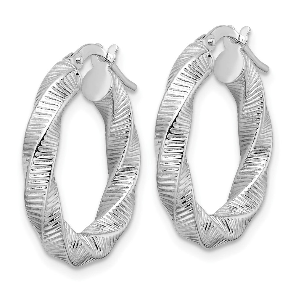 14k White Gold 20.5 mm Twisted & Textured Round Hoop Earrings (1.91 grams)