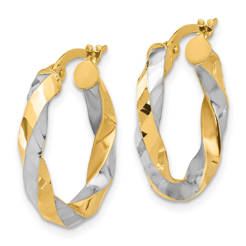 14k Yellow & Rhodium 20.9 mm  Polished and Diamond-cut Twisted Hoop Earrings (2.36 grams)