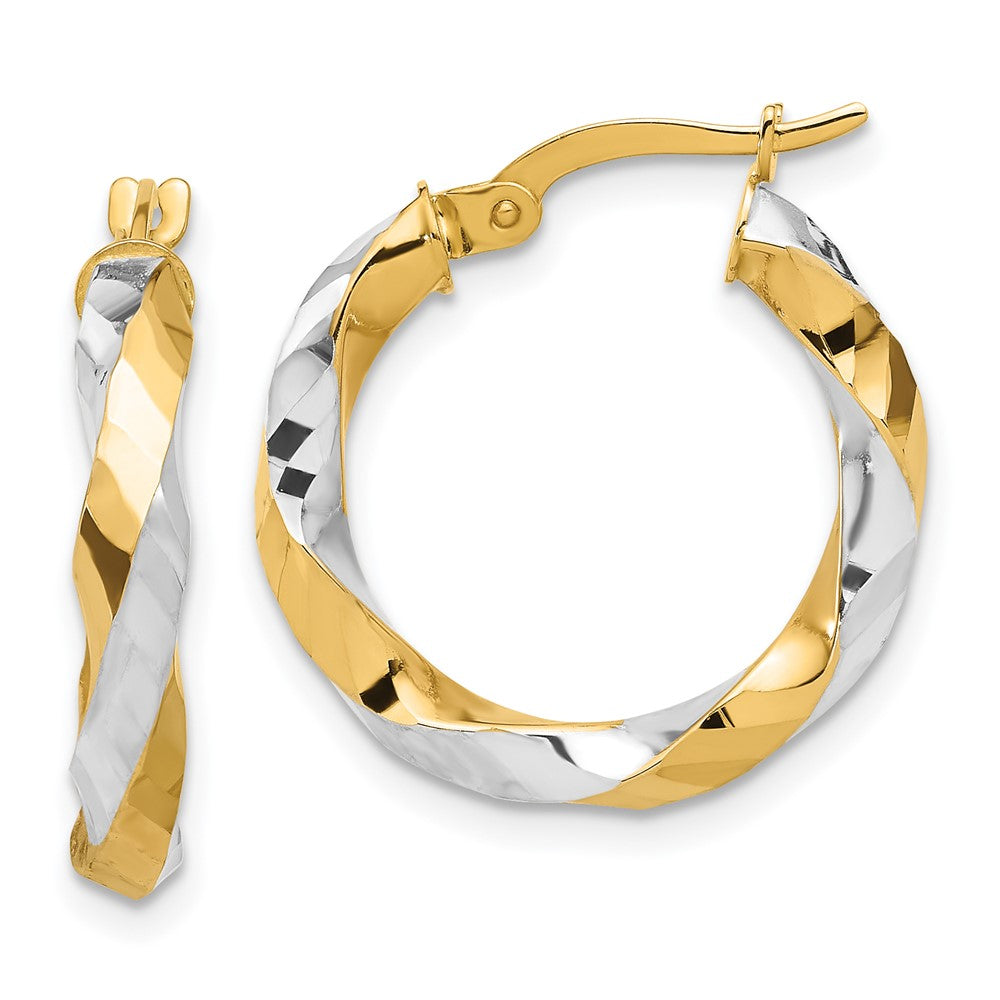 14k Yellow & Rhodium 20.9 mm  Polished and Diamond-cut Twisted Hoop Earrings (2.36 grams)