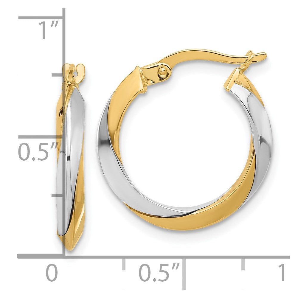 14k Two-tone 19.2 mm Two-tone Polished Twist Hoop Earrings (1.75 grams)