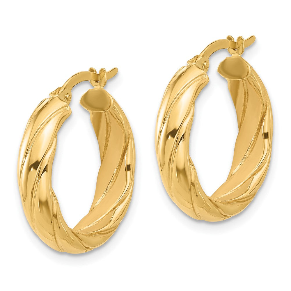 14k Yellow Gold 25 mm Polished and Textured Hoop Earrings (2.47 grams)