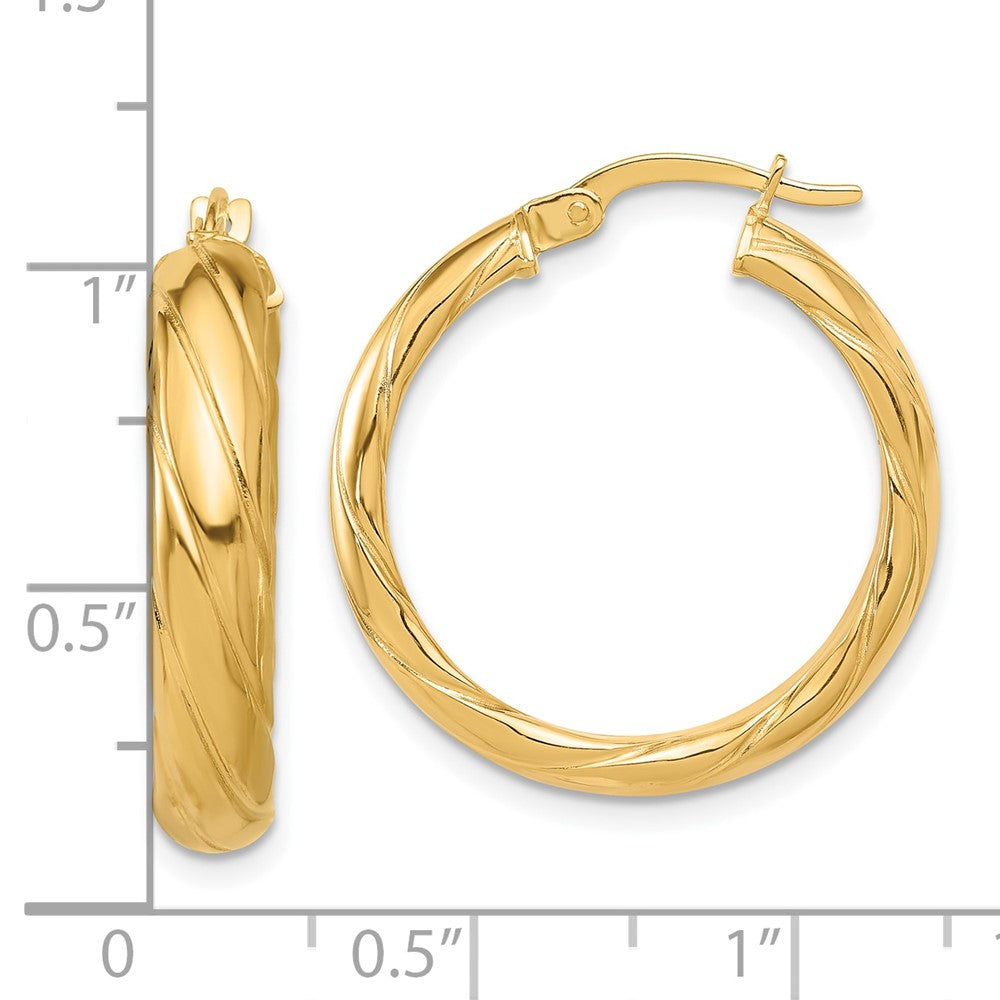 14k Yellow Gold 25 mm Polished and Textured Hoop Earrings (2.47 grams)