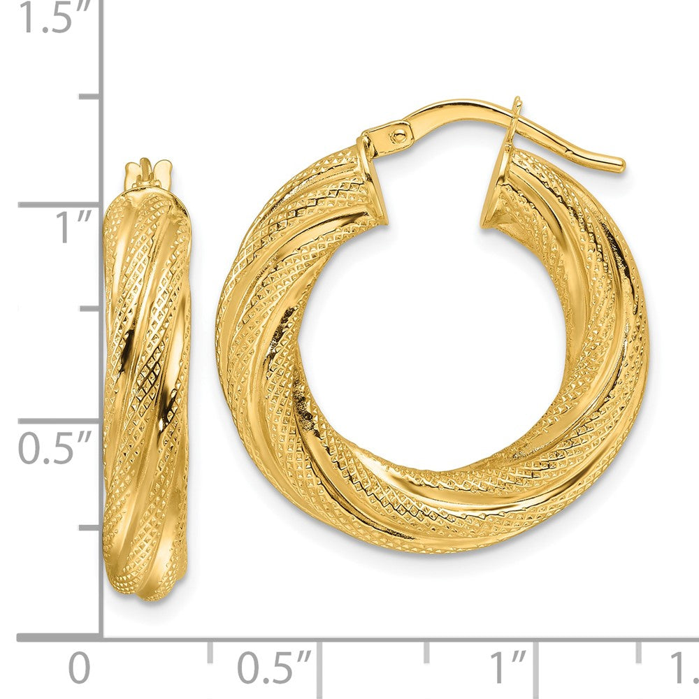 14k Yellow Gold 23.6 mm Textured Twist Round Hoop Earrings (2.47 grams)
