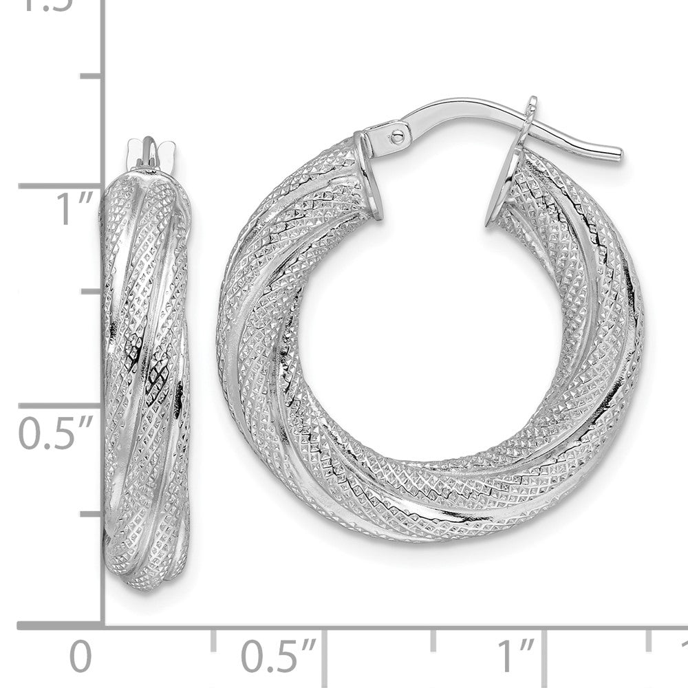 14k White Gold 23.6 mm Textured Twisted Round Hoop Earrings (2.47 grams)