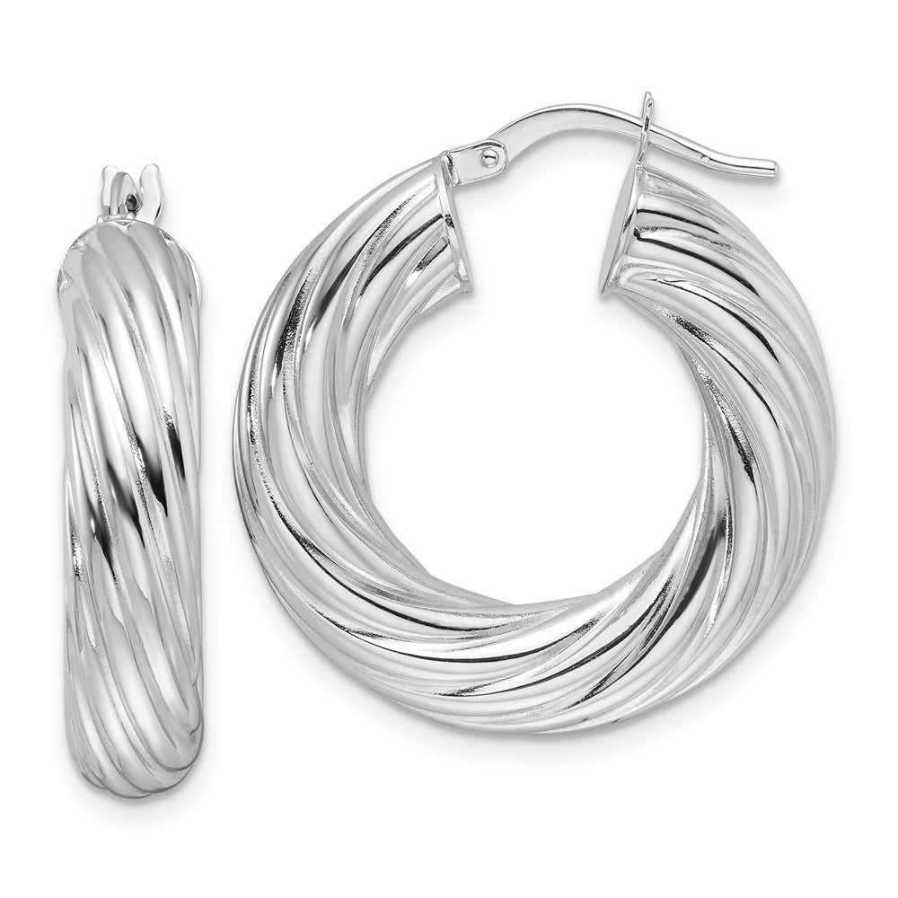 14k White Gold 25.9 mm Twisted Hollow Round Hoop Earrings (4.25 grams)