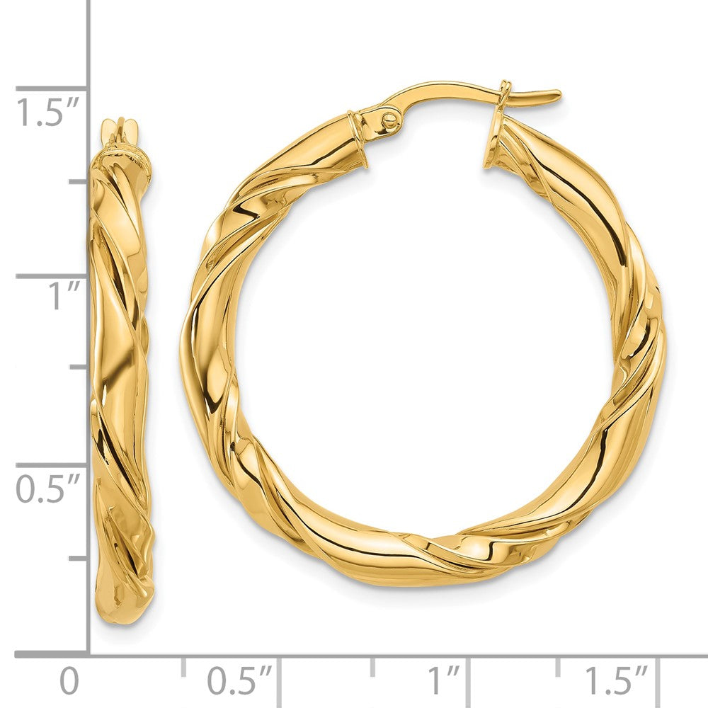 14k Yellow Gold 31.7 mm Polished Twisted Hoop Earrings (4.36 grams)