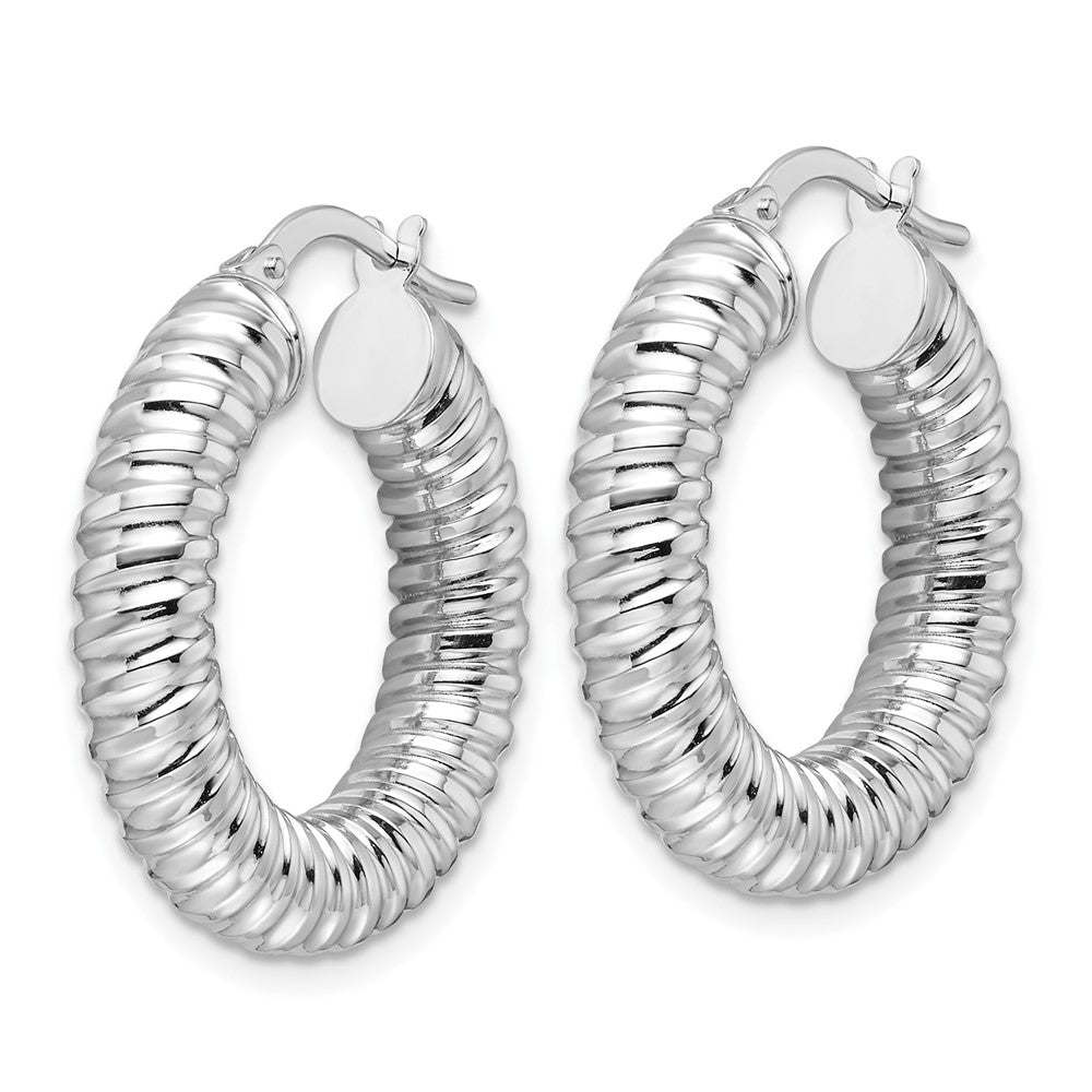 14k White Gold 23.6 mm Hollow Spiral Round Hoop Earrings (2.72 grams)