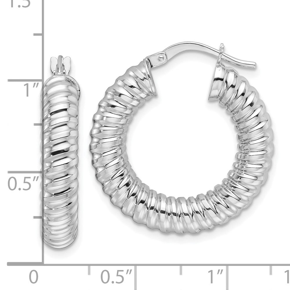 14k White Gold 23.6 mm Hollow Spiral Round Hoop Earrings (2.72 grams)