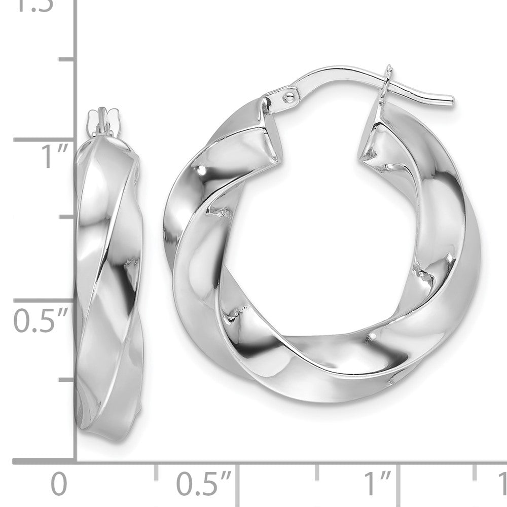14k White Gold 23.7 mm Hollow Twisted Round Hoop Earrings (2.62 grams)