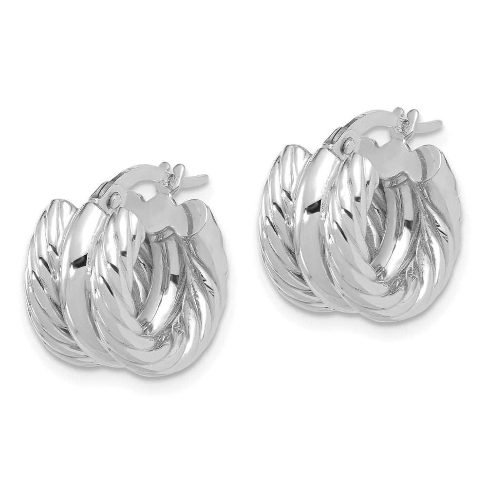 14k White Gold 14.2 mm White Polished and Twisted Hoop Earrings (2.88 grams)