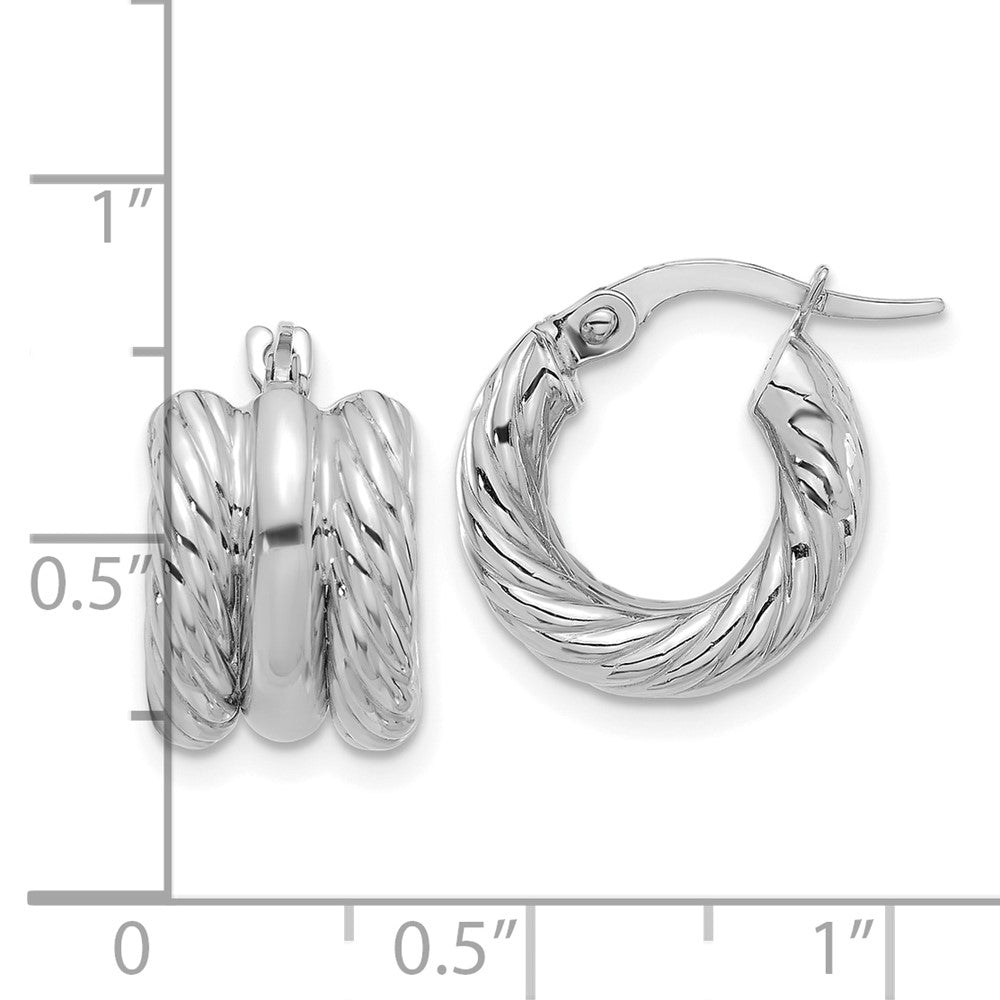 14k White Gold 14.2 mm White Polished and Twisted Hoop Earrings (2.88 grams)