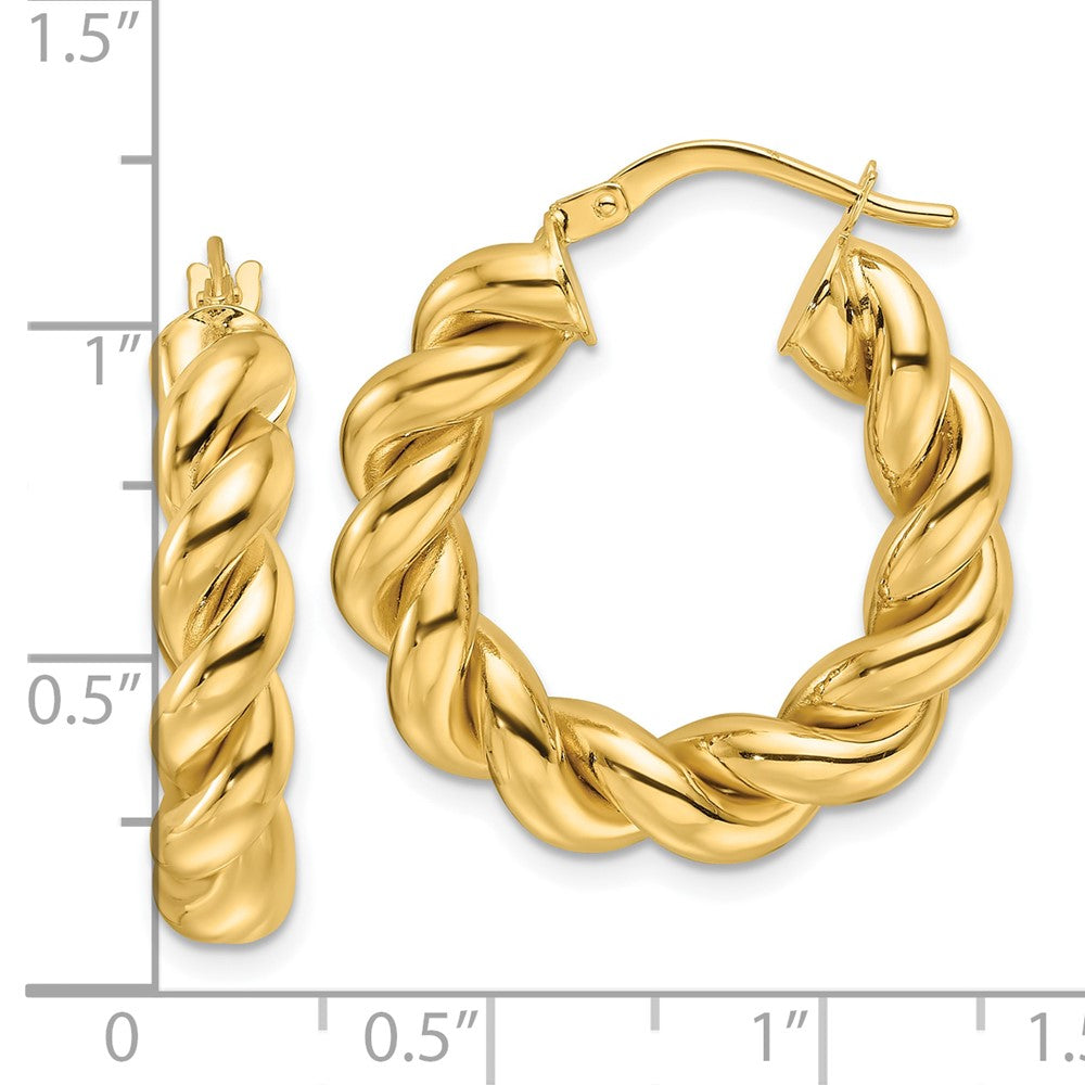 14k Yellow Gold 24.9 mm Hollow Twisted Round Hoop Earrings (3.26 grams)