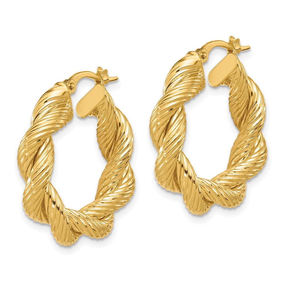 14k Yellow Gold 24.8 mm Polished and Textured Twisted Hoop Earrings (3.56 grams)