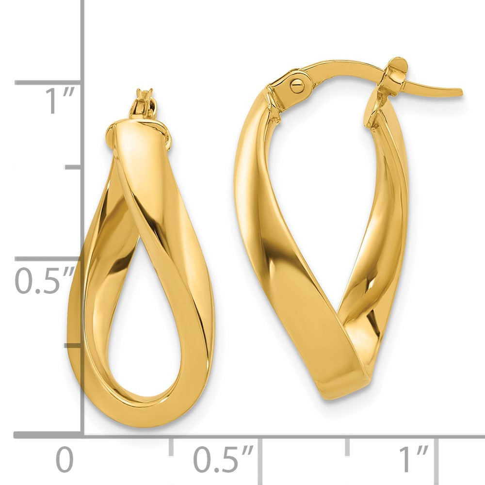 14k Yellow Gold 13.2 mm Polished Twisted Oval Hoop Earrings (2.23 grams)