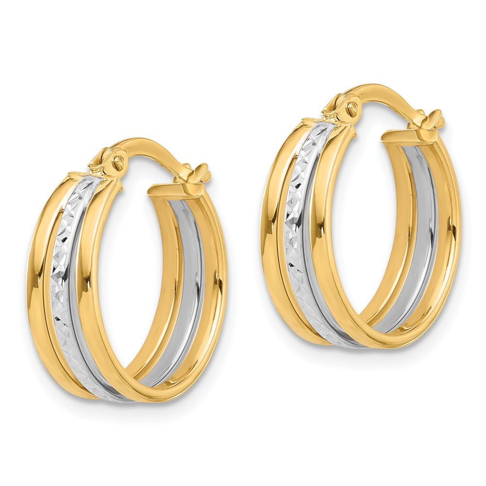 14k Two-tone 17.1 mm Two-tone Polished and Diamond-cut Fancy Hoop Earrings (2.36 grams)