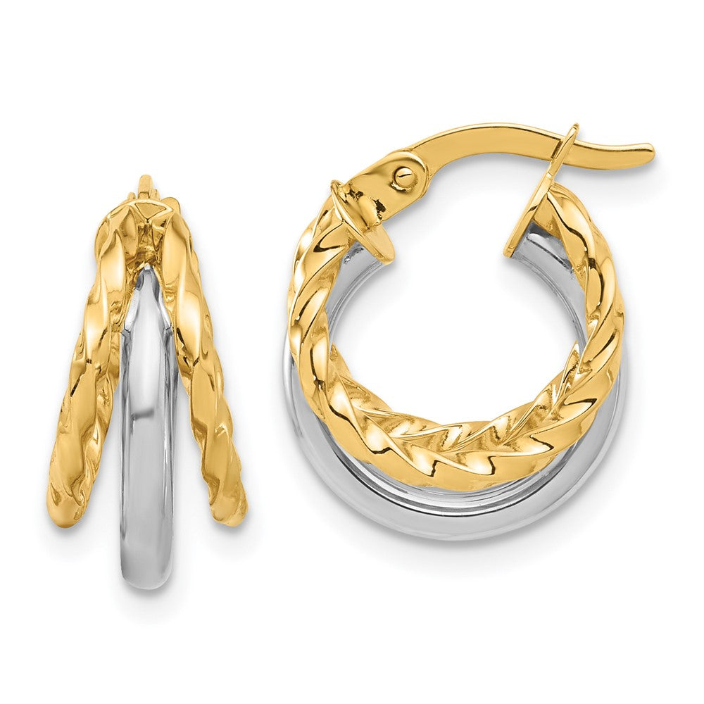 14k Two-tone 13.7 mm Two-tone Polished Fancy Hoop Earrings (2.25 grams)