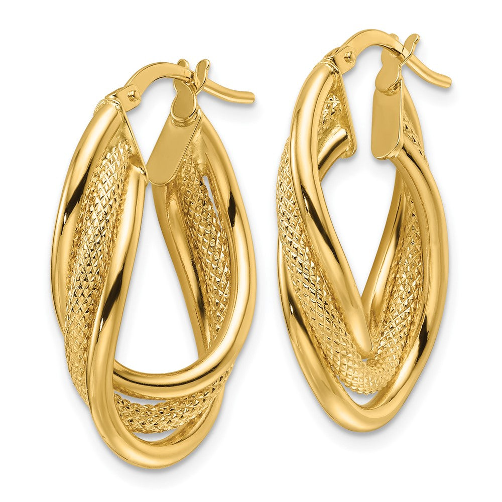 14k Yellow Gold 16.8 mm 14ky Polished Textured & Intertwined Oval Hoop Earrings (2.63 grams)