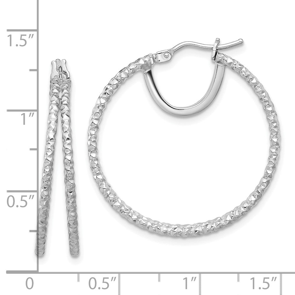 14k White Gold 29.5 mm  Polish and Textured Double Circle Hoop Earrings (2.91 grams)