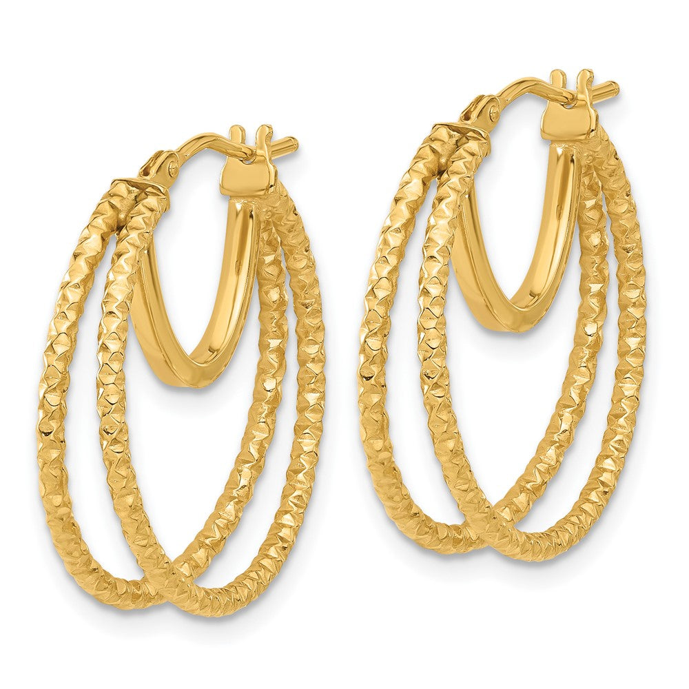 14k Yellow Gold 23.2 mm Polished and Textured Double Circle Hoop Earrings (2.39 grams)