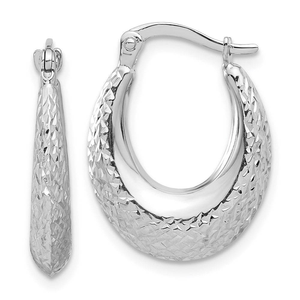 14k White Gold 16.5 mm  Polished and Diamond-cut Hoop Earrings (1.4 grams)