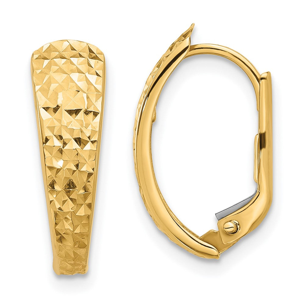 14k Yellow Gold 10.7 mm Polished and Diamond-cut Leverback Earrings (1.49 grams)