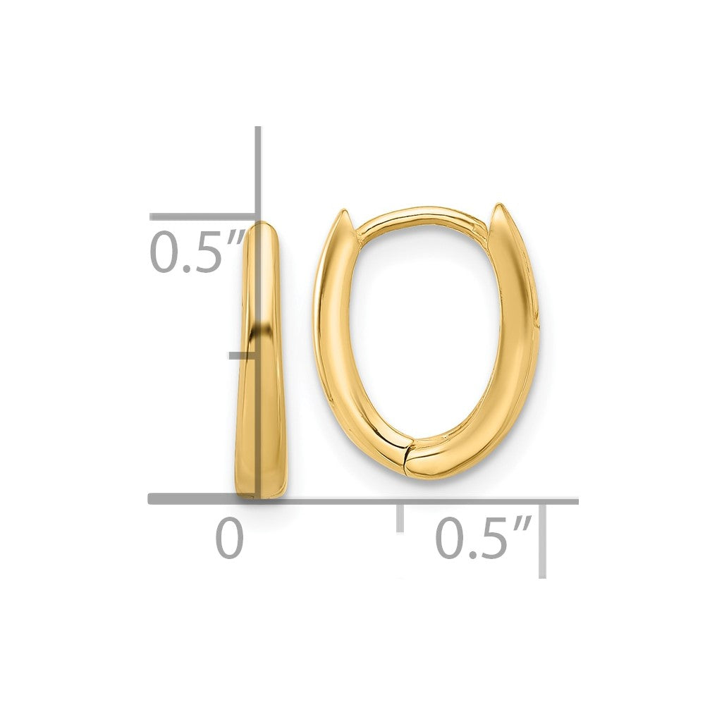 14k Yellow Gold 10.2 mm Polished Oval Hinged Hoop Earrings (1.46 grams)