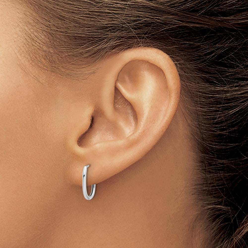 14k White Gold 9.2 mm  Polished Oval Hinged Hoop Earrings (1.03 grams)