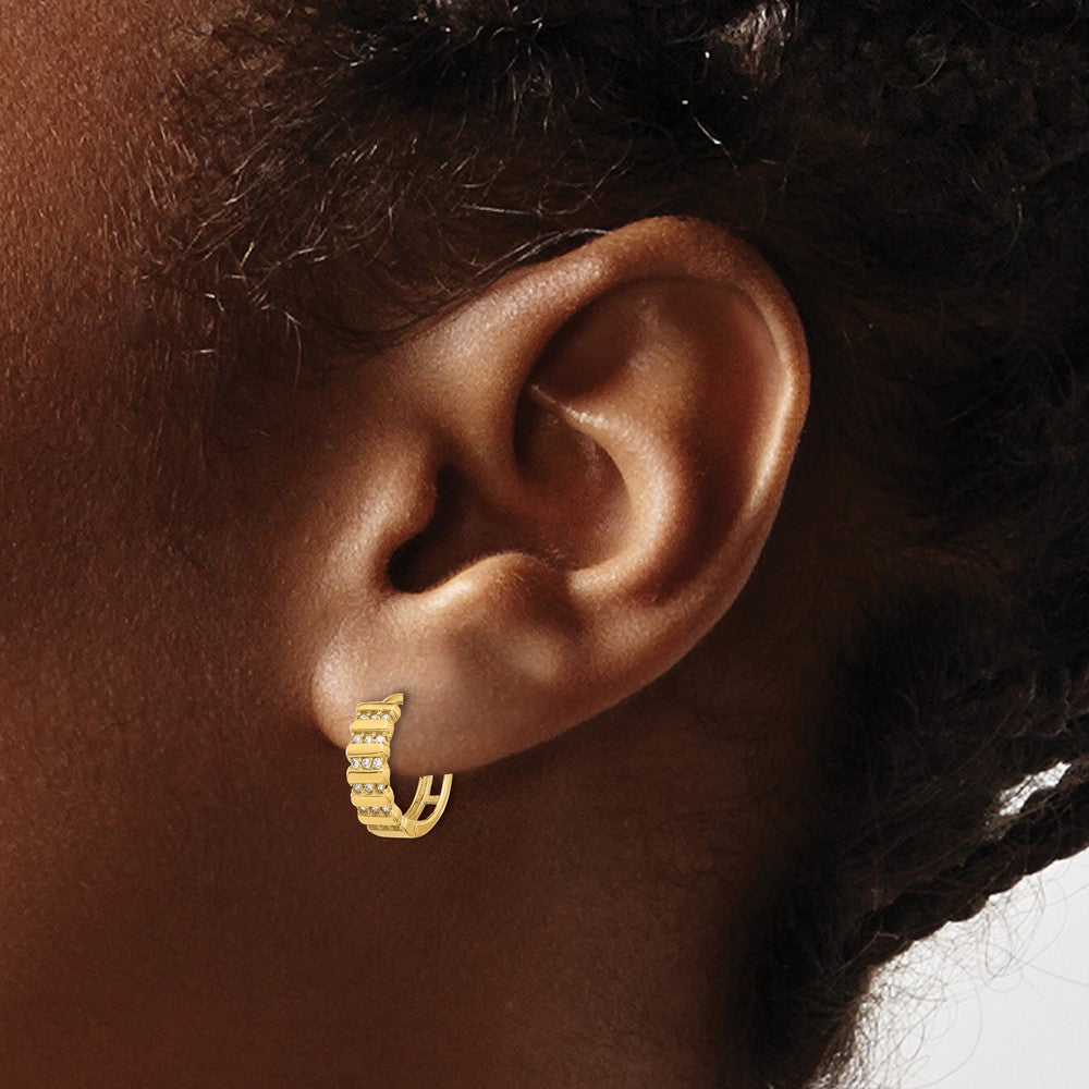 14k Yellow Gold 13.1 mm Polished CZ Hinged Hoop Earrings (1.53 grams)