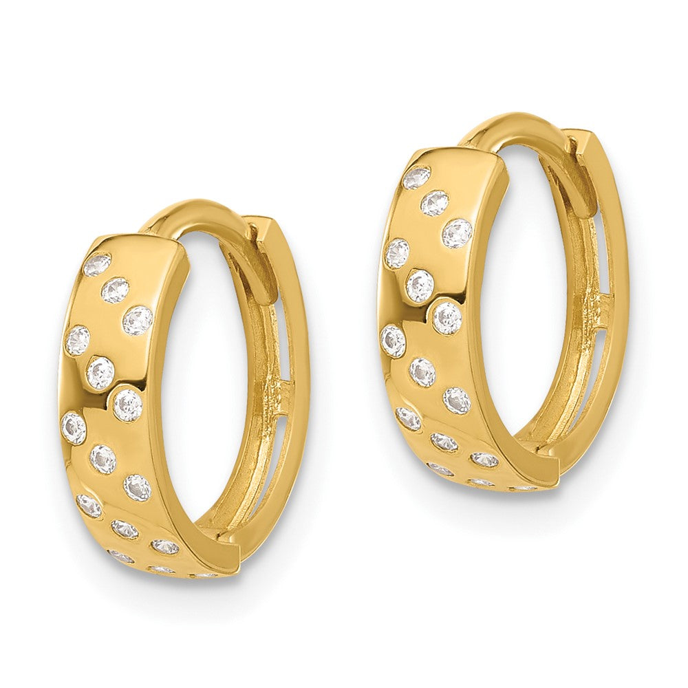 14k Yellow Gold 12.6 mm Polished CZ Hinged Hoop Earrings (1.32 grams)