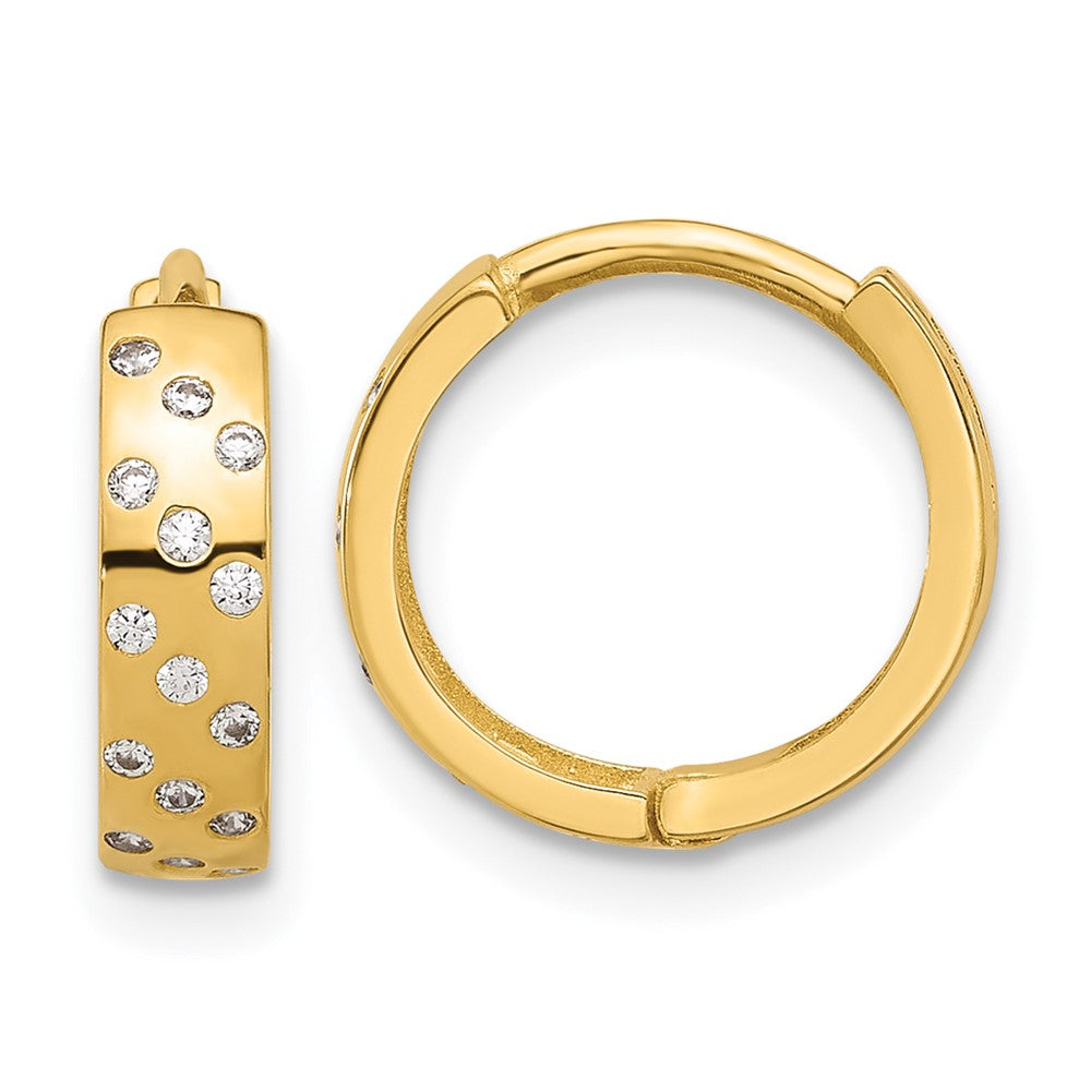 14k Yellow Gold 12.6 mm Polished CZ Hinged Hoop Earrings (1.32 grams)