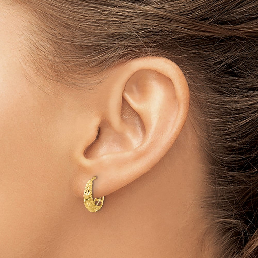 14k Yellow Gold 14 mm Polished Diamond-cut Hoop Earrings (3.14 grams)