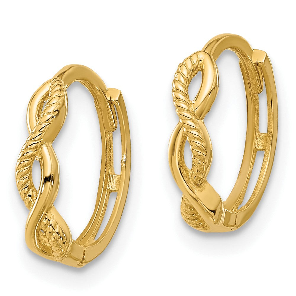 14k Yellow Gold 12.7 mm Polished and Textured Braided Hinged Hoop Earrings (1.05 grams)