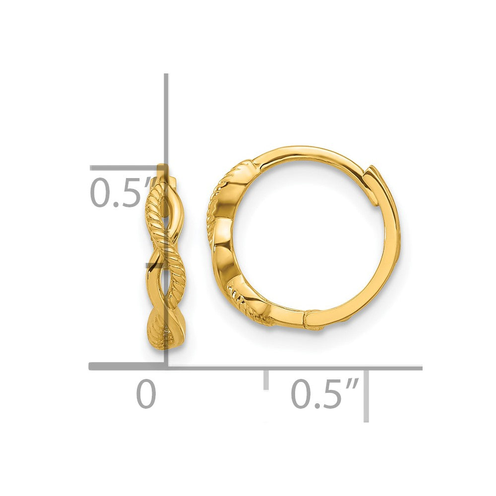 14k Yellow Gold 12.7 mm Polished and Textured Braided Hinged Hoop Earrings (1.05 grams)