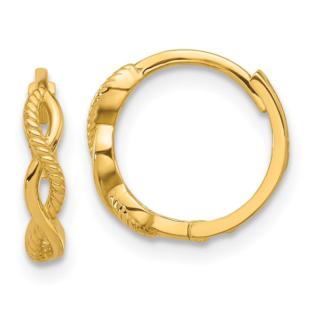 14k Yellow Gold 12.7 mm Polished and Textured Braided Hinged Hoop Earrings (1.05 grams)