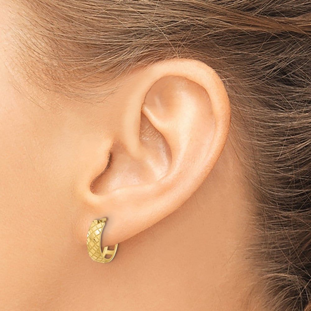 14k Yellow Gold 13.1 mm Polished and Etched Hinged Hoop Earrings (1.78 grams)