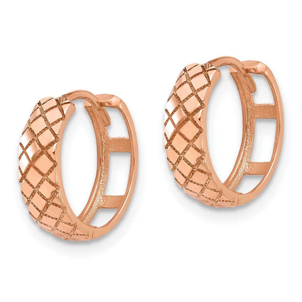 14k Rose Gold 13.1 mm Rose Gold Polished and Etched Hinged Hoop Earrings (1.7 grams)