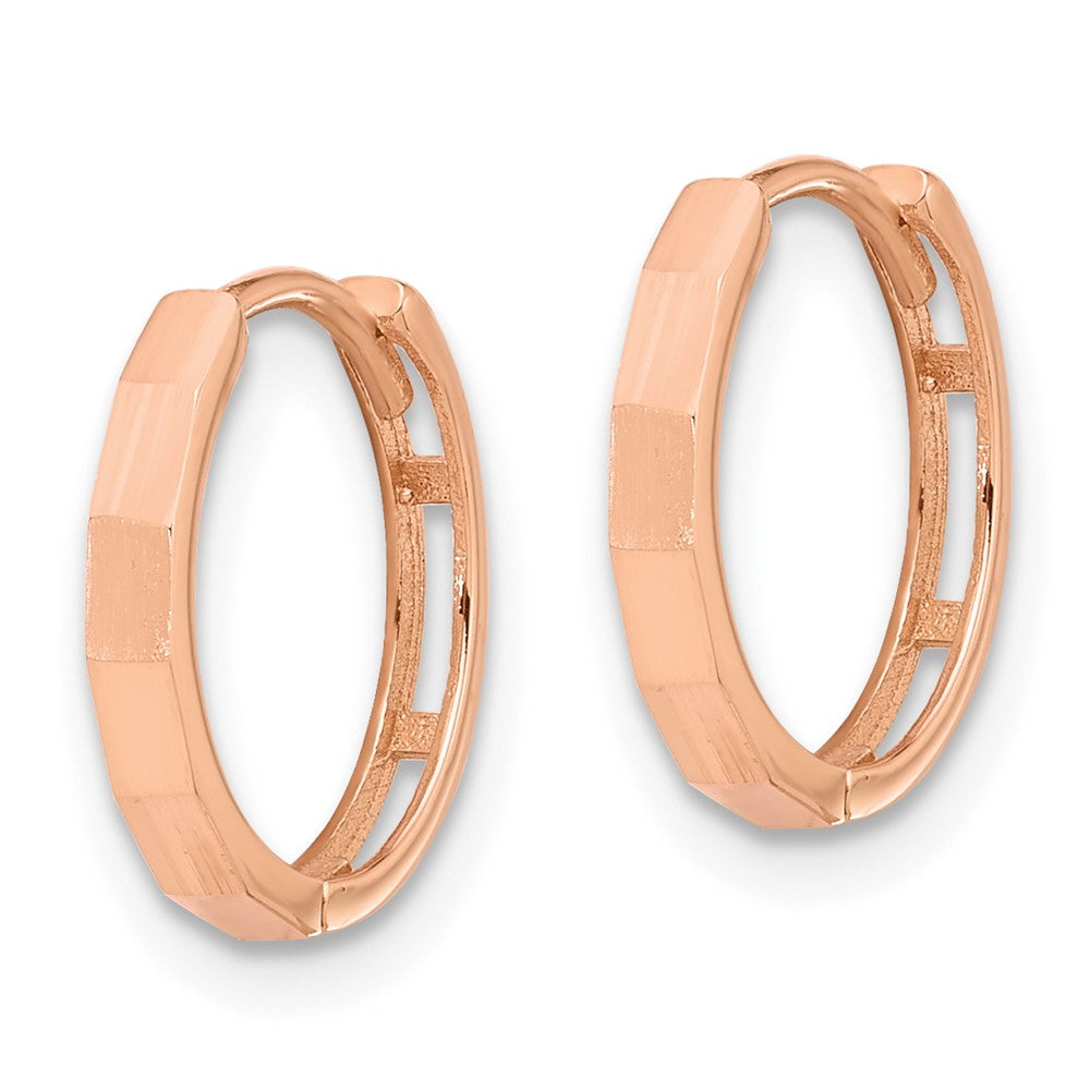 14k Rose Gold 13.1 mm Rose Gold Polished and Diamond-cut Hinged Hoop Earrings (1.06 grams)