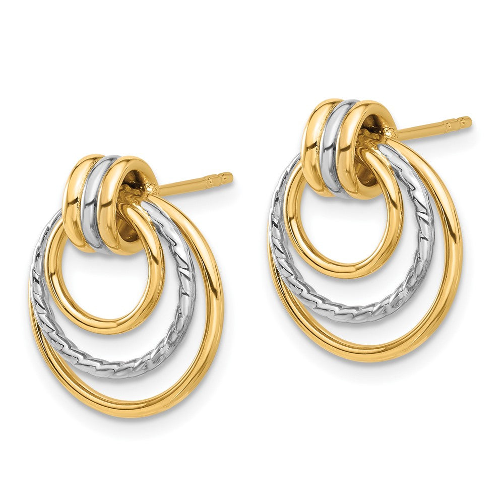 14k Two-tone 14.9 mm Two-tone Polished Circle Drop Post Earrings (2.24 grams)