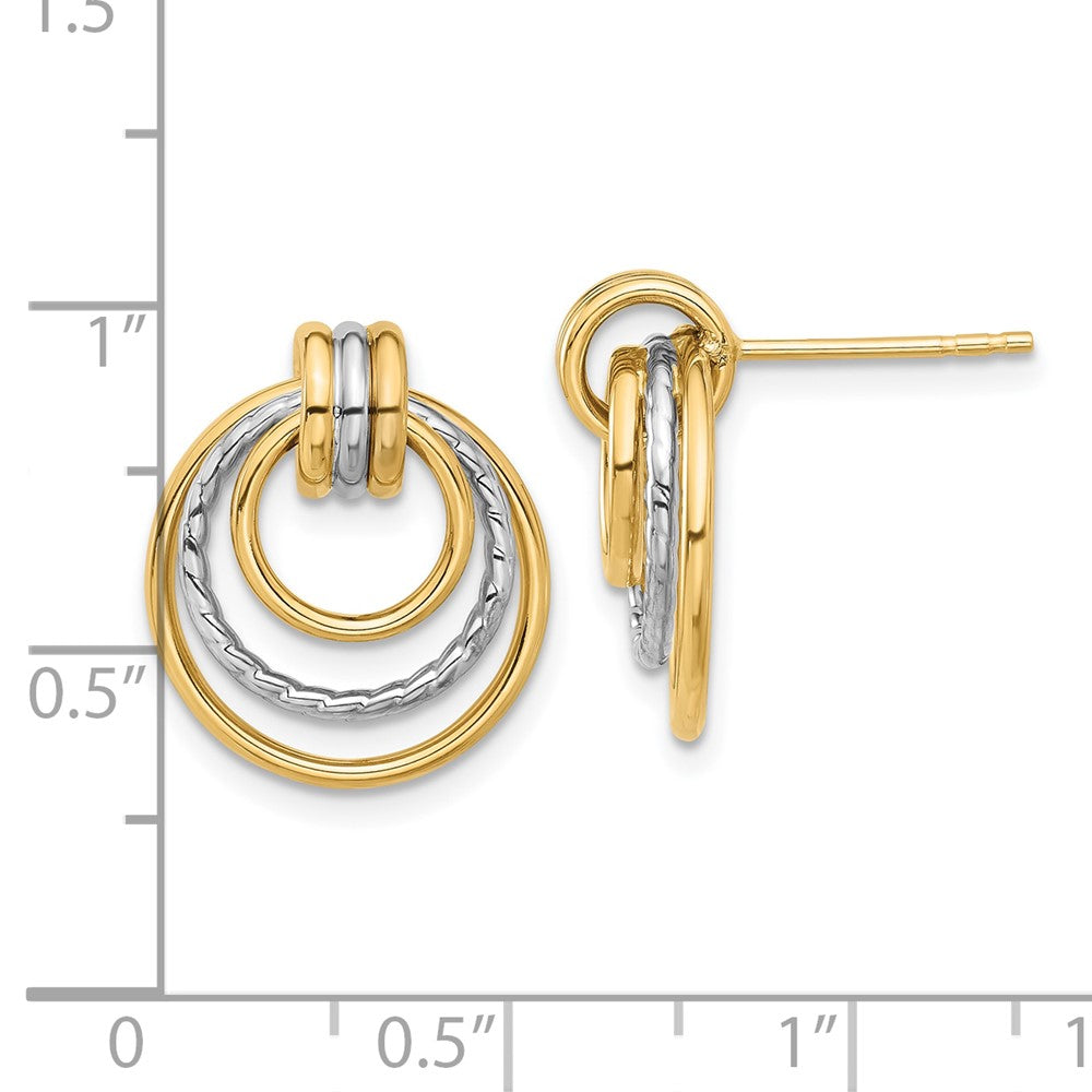 14k Two-tone 14.9 mm Two-tone Polished Circle Drop Post Earrings (2.24 grams)