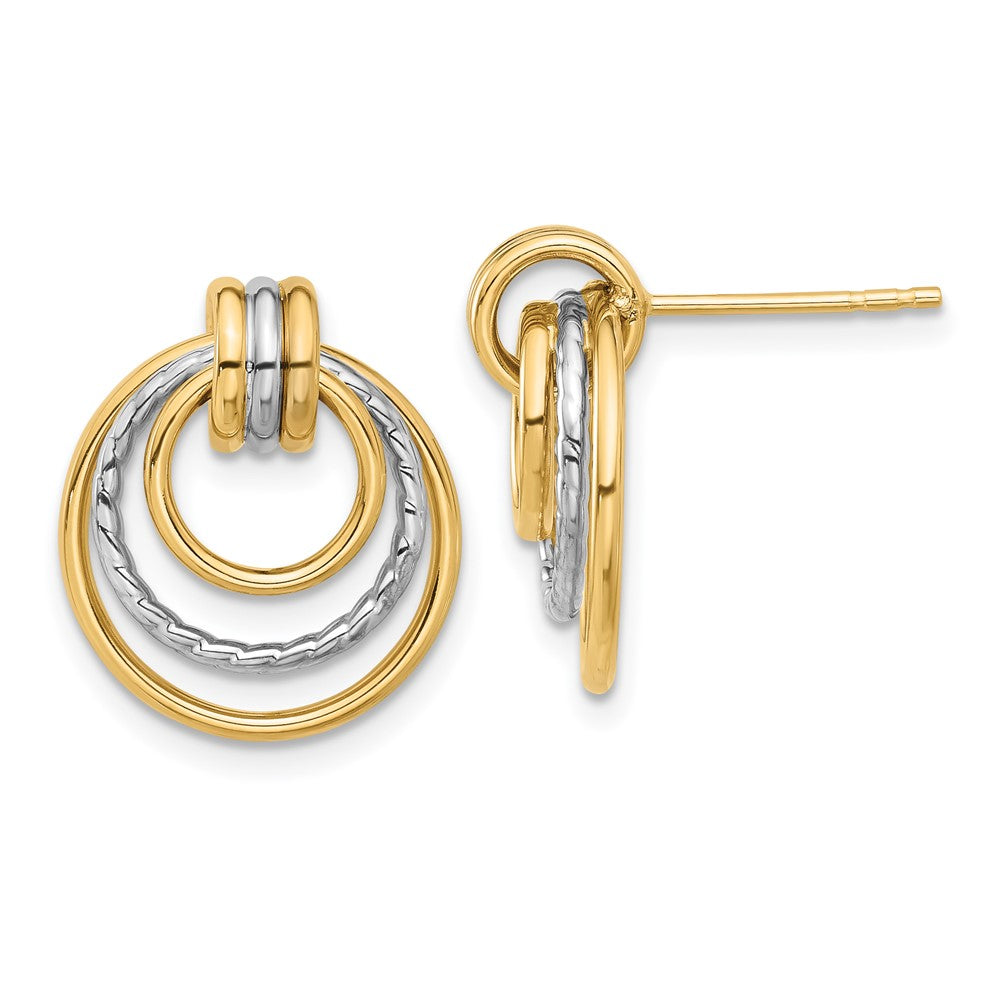 14k Two-tone 14.9 mm Two-tone Polished Circle Drop Post Earrings (2.24 grams)